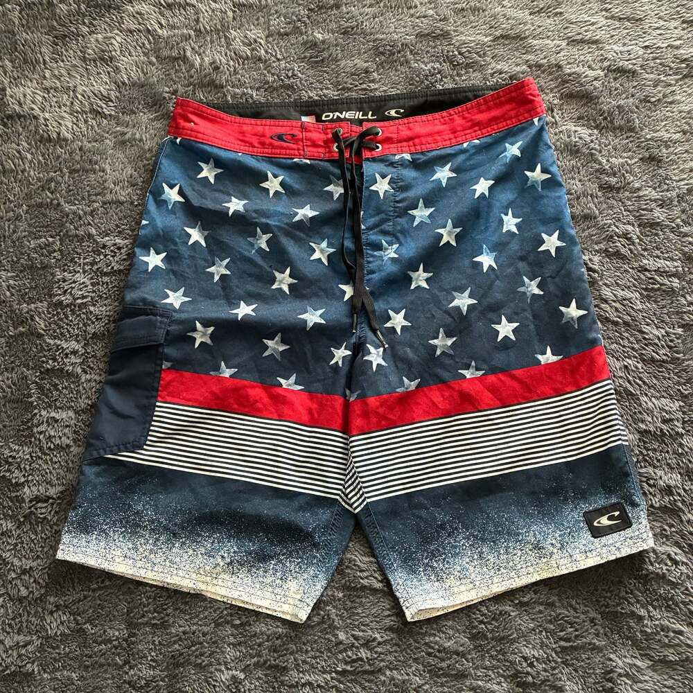 O’Neill USA Flag Board Shorts Swim Trunks Surf 32